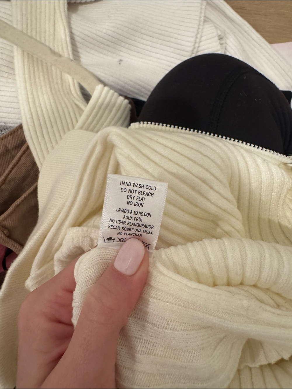Cream Ribbed Zip-Front Collared Sweater - Picture 4 of 5